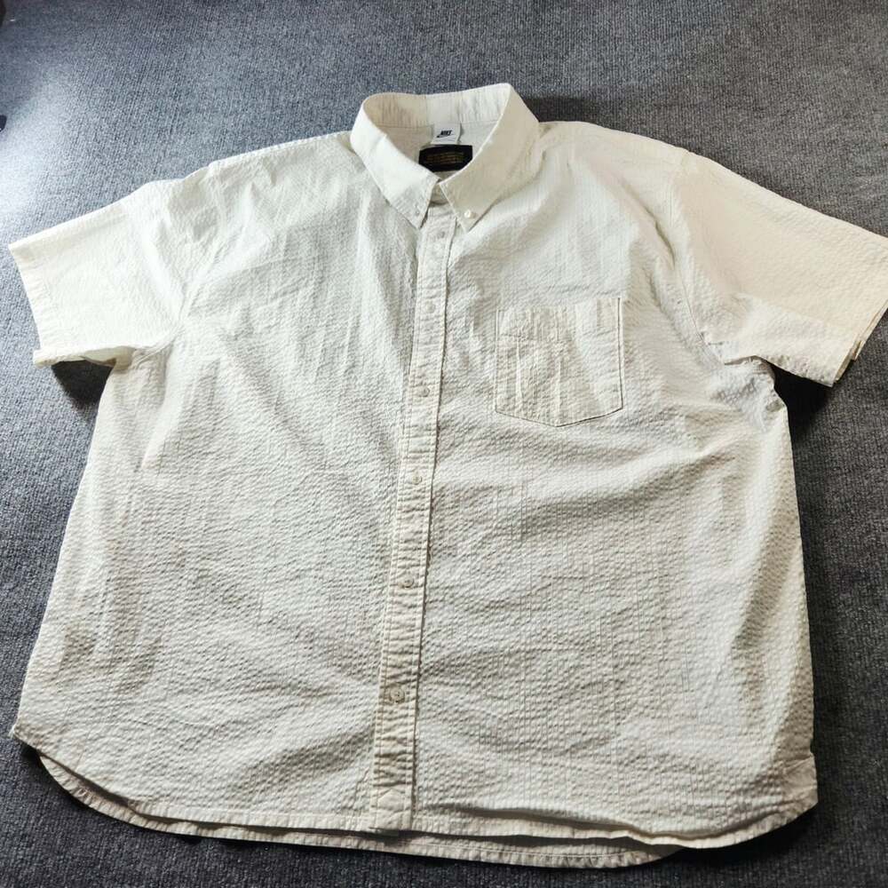 Nike Short Sleeve Seersucker Button Up Shirt Size 3XL Off White